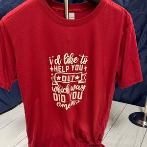 Gildan Red Tee with Whimsical Text